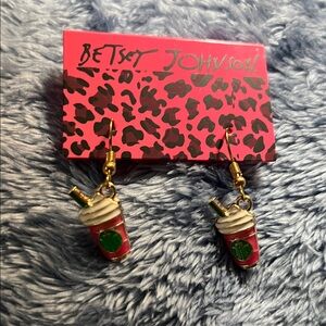 Betsey Johnson Red and White Coffee Cup Earrings